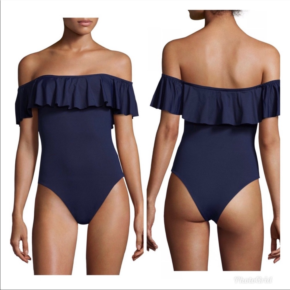 L space Navy Kimora Ruffle One Piece Swimsuit NWT